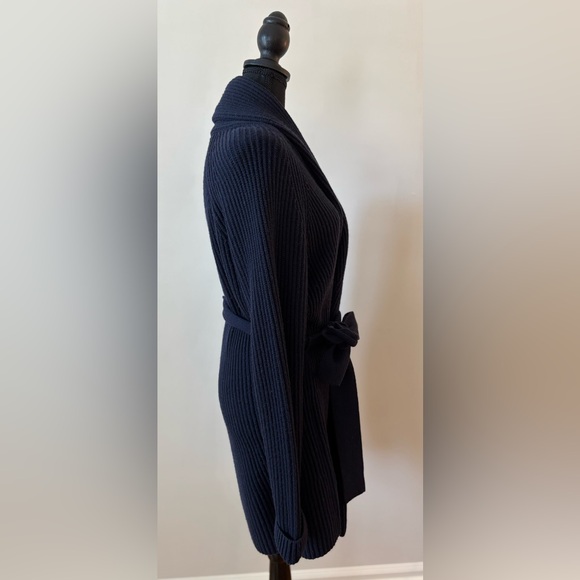 Tory Burch Navy Blue Wool Cashmere Wrap Sweater Rolled Neck Women's size Medium - Picture 2 of 8